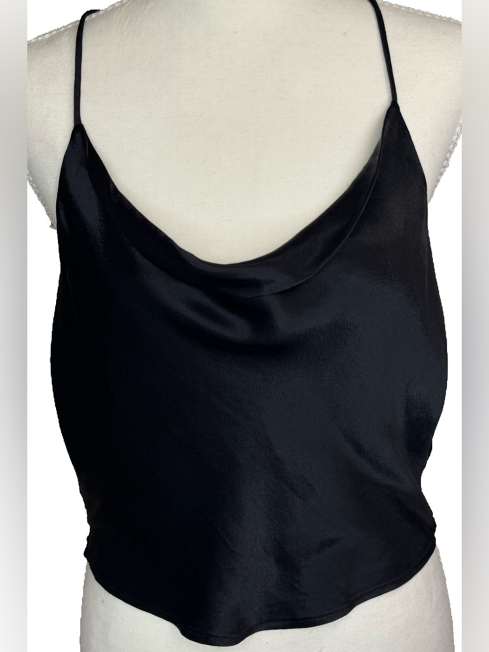 Black Satin Draped Cami Open Back Strappy Tank Zara
